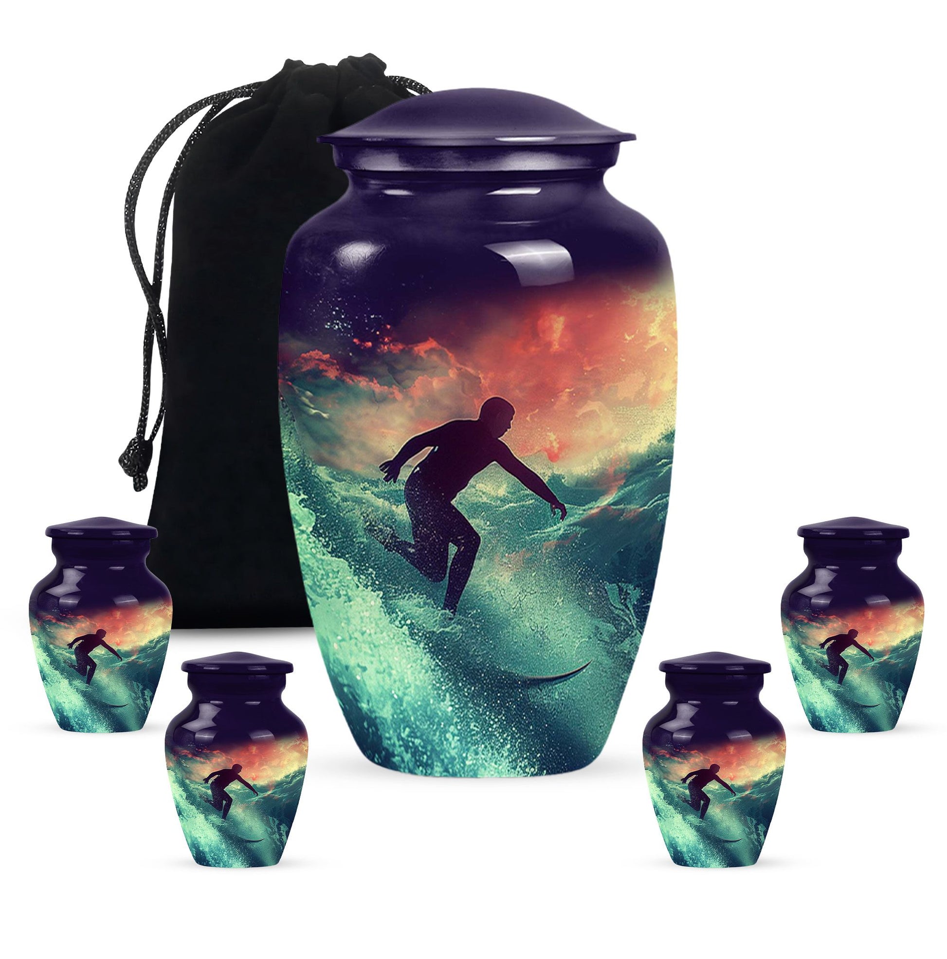 Surfing Man In Ocean - Decorative Unique Urn For Ashes Adult Male