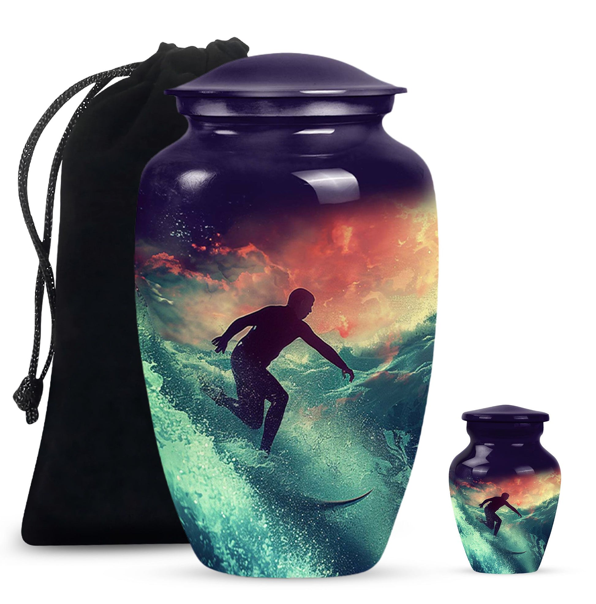 Surfing Man In Ocean - Decorative Unique Urn For Ashes Adult Male