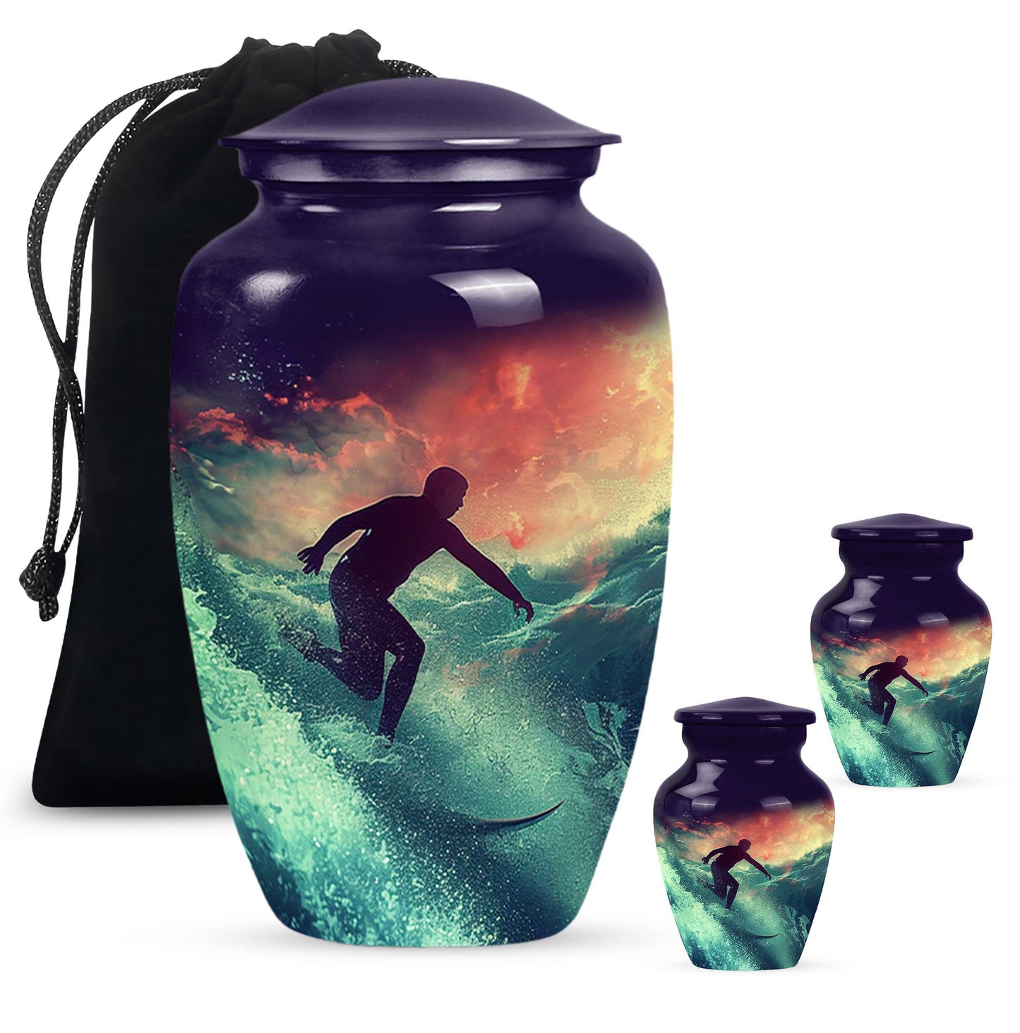 Surfing Man In Ocean - Decorative Unique Urn For Ashes Adult Male