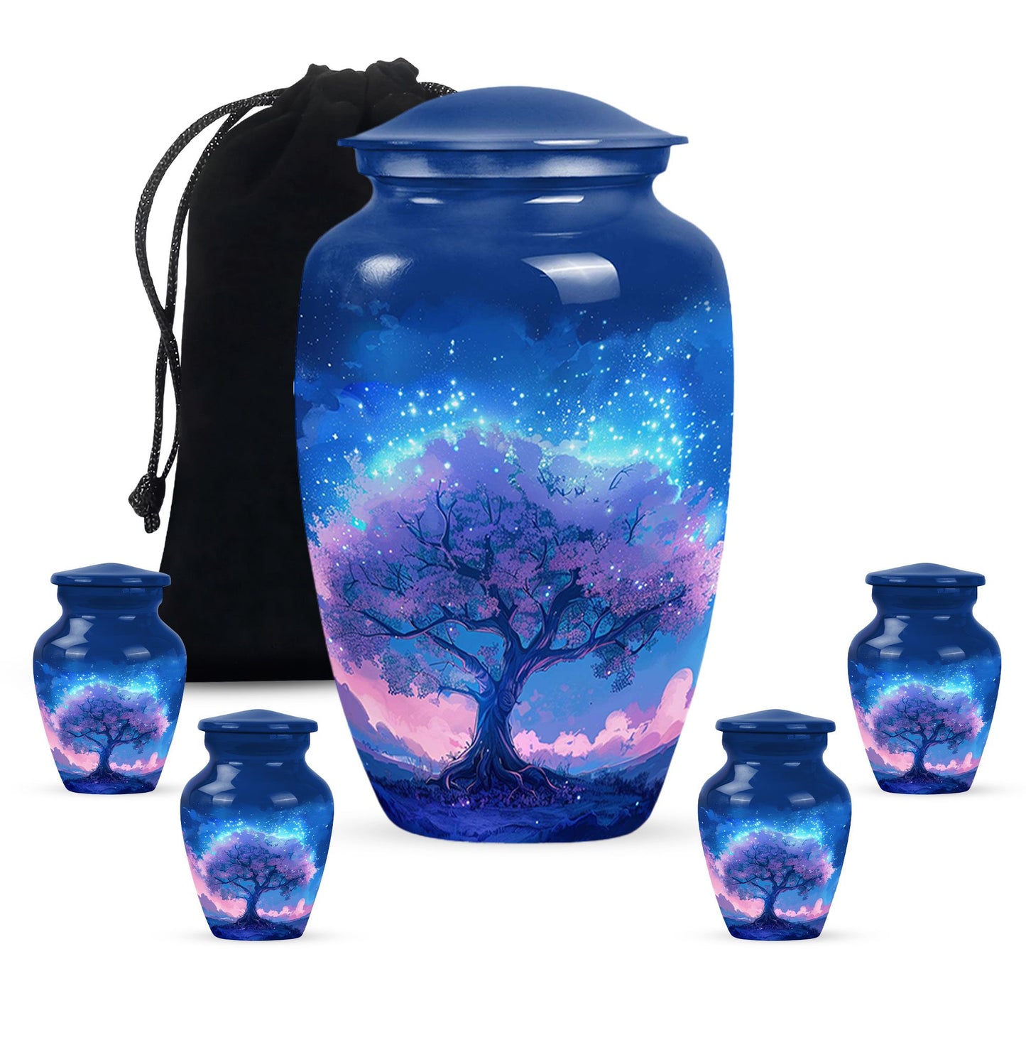 Blue Personalized Tree of Life Cremation Urn for Human Ashes - 10-inch, 200 cu in - Yatskia