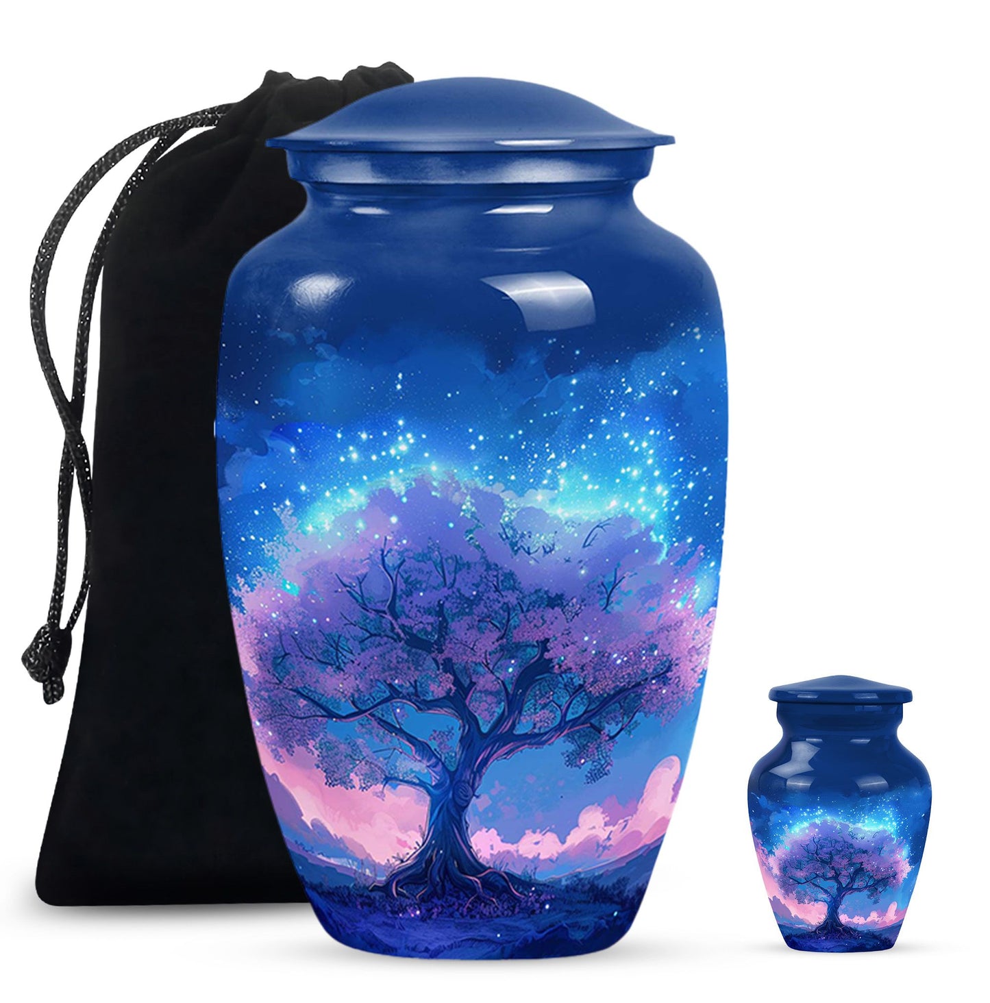 Blue Personalized Tree of Life Cremation Urn for Human Ashes - 10-inch, 200 cu in - Yatskia