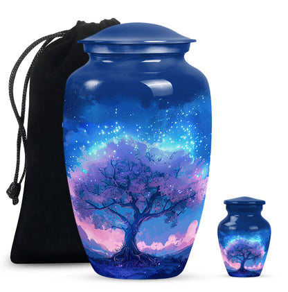 Blue Personalized Tree of Life Cremation Urn for Human Ashes - 10-inch, 200 cu in - Yatskia