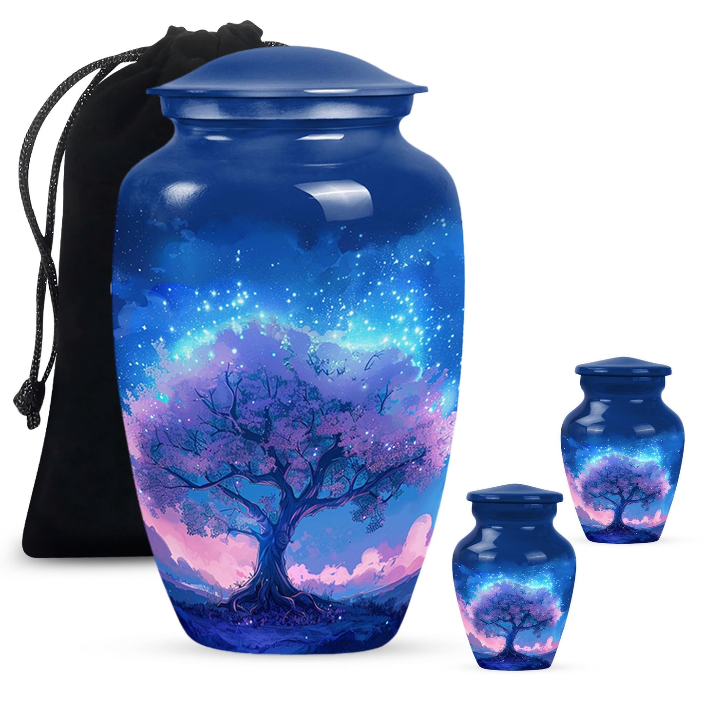 Blue Personalized Tree of Life Cremation Urn for Human Ashes - 10-inch, 200 cu in - Yatskia