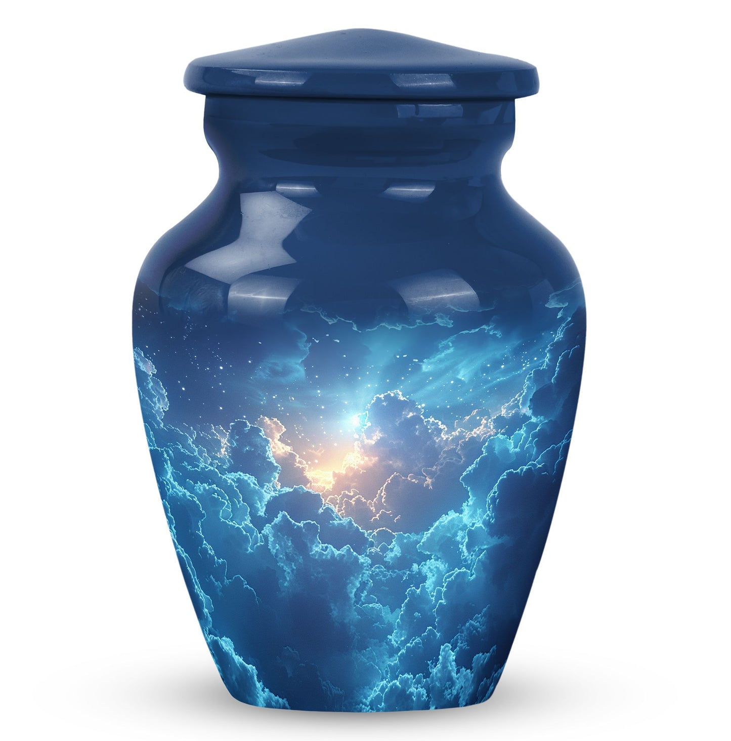 Blue Personalized Blue Cremation Urn for Human Ashes - 10-inch, 200 cu in - Yatskia
