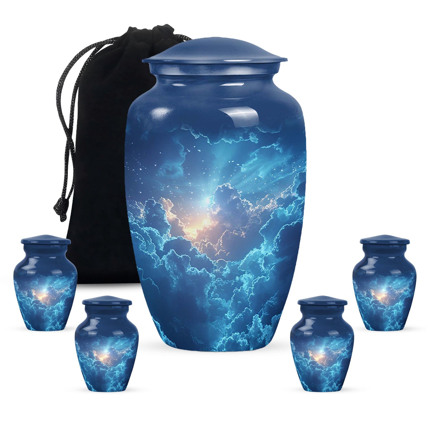 Blue Personalized Blue Cremation Urn for Human Ashes - 10-inch, 200 cu in - Yatskia