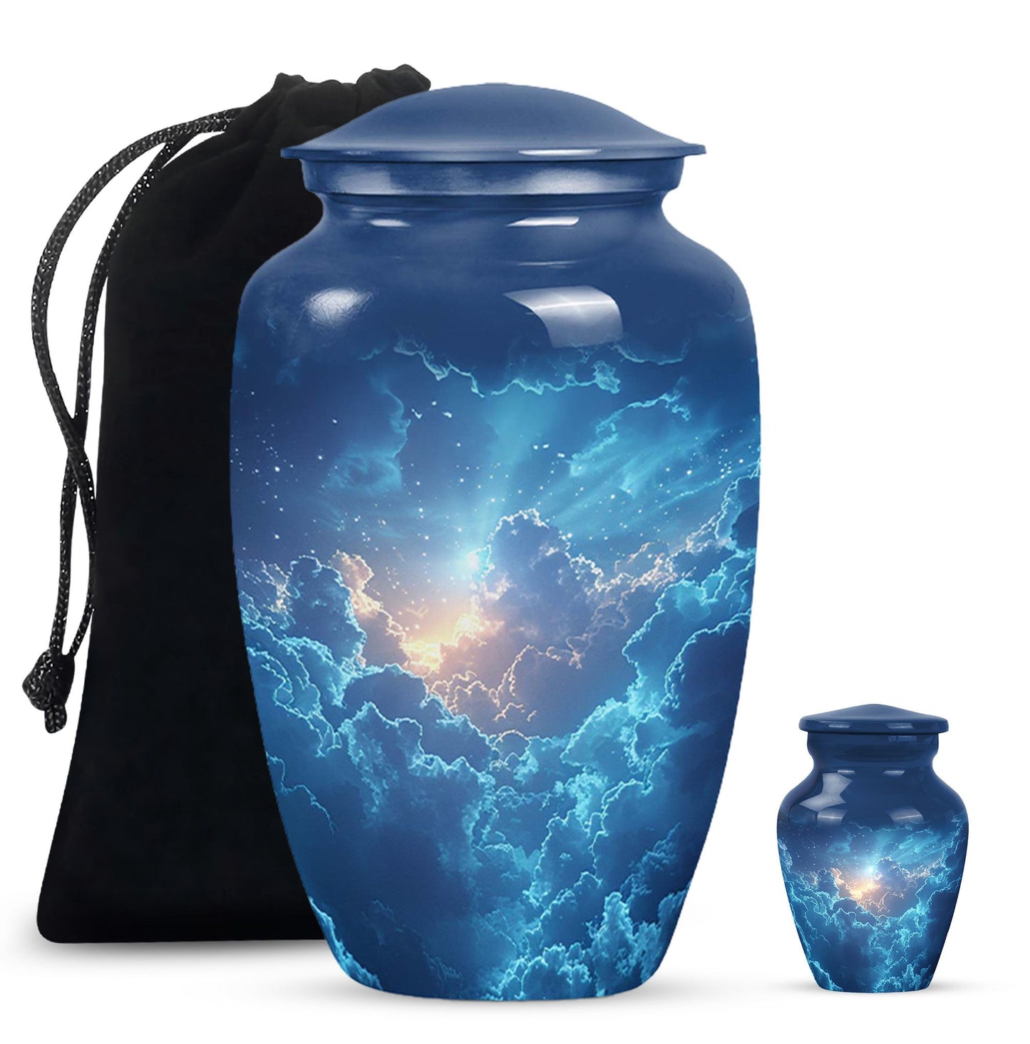Blue Personalized Blue Cremation Urn for Human Ashes - 10-inch, 200 cu in - Yatskia