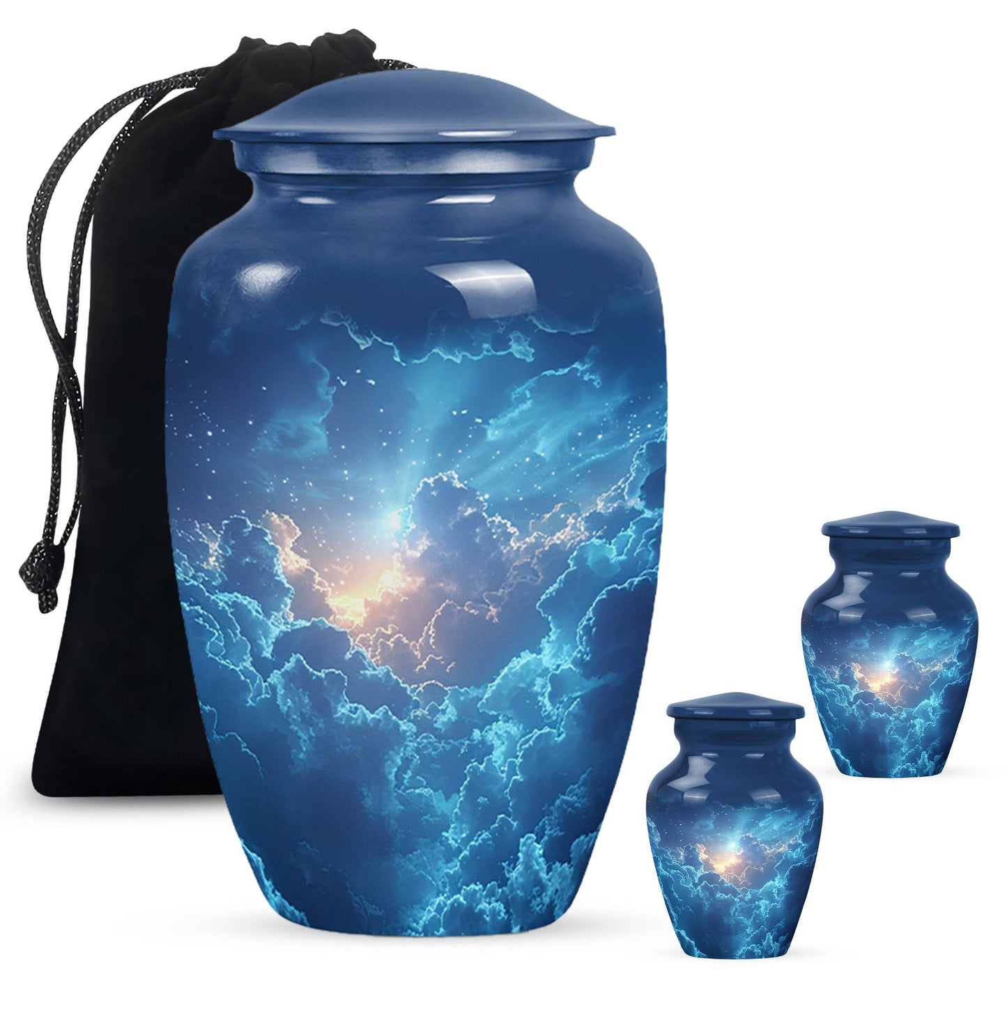 Blue Personalized Blue Cremation Urn for Human Ashes - 10-inch, 200 cu in - Yatskia