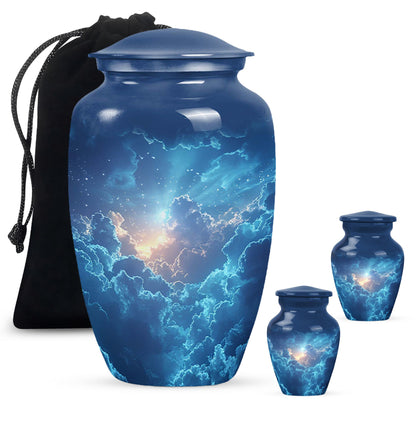 Blue Personalized Blue Cremation Urn for Human Ashes - 10-inch, 200 cu in - Yatskia