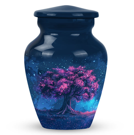 Tree of Life Urn for Human Ashes, Pink Blossom Tree Under Stars, Memorial Urn