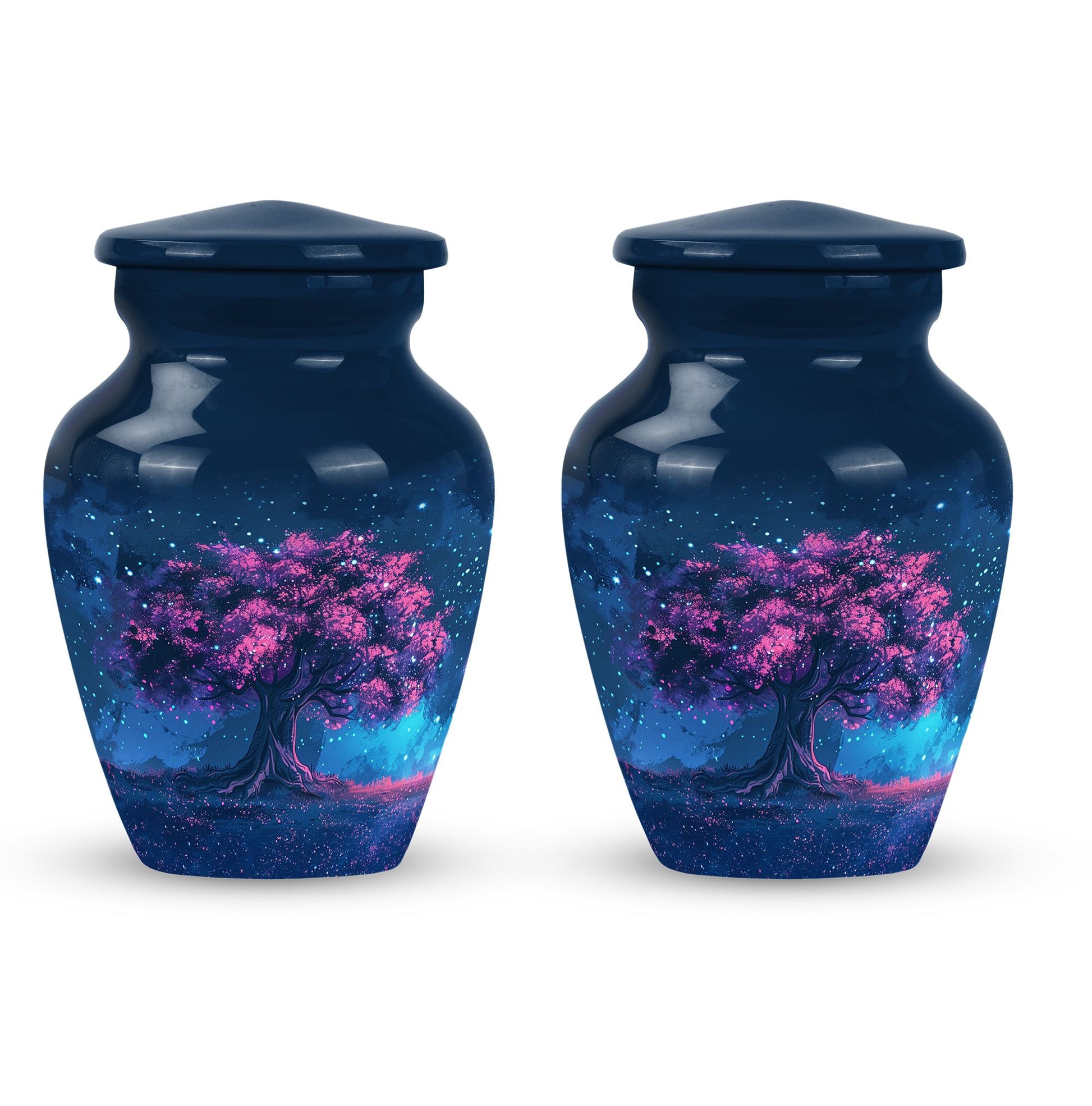Night Pink Tree Cremation Urn - Beautiful Night Sky Burial Urn For Women