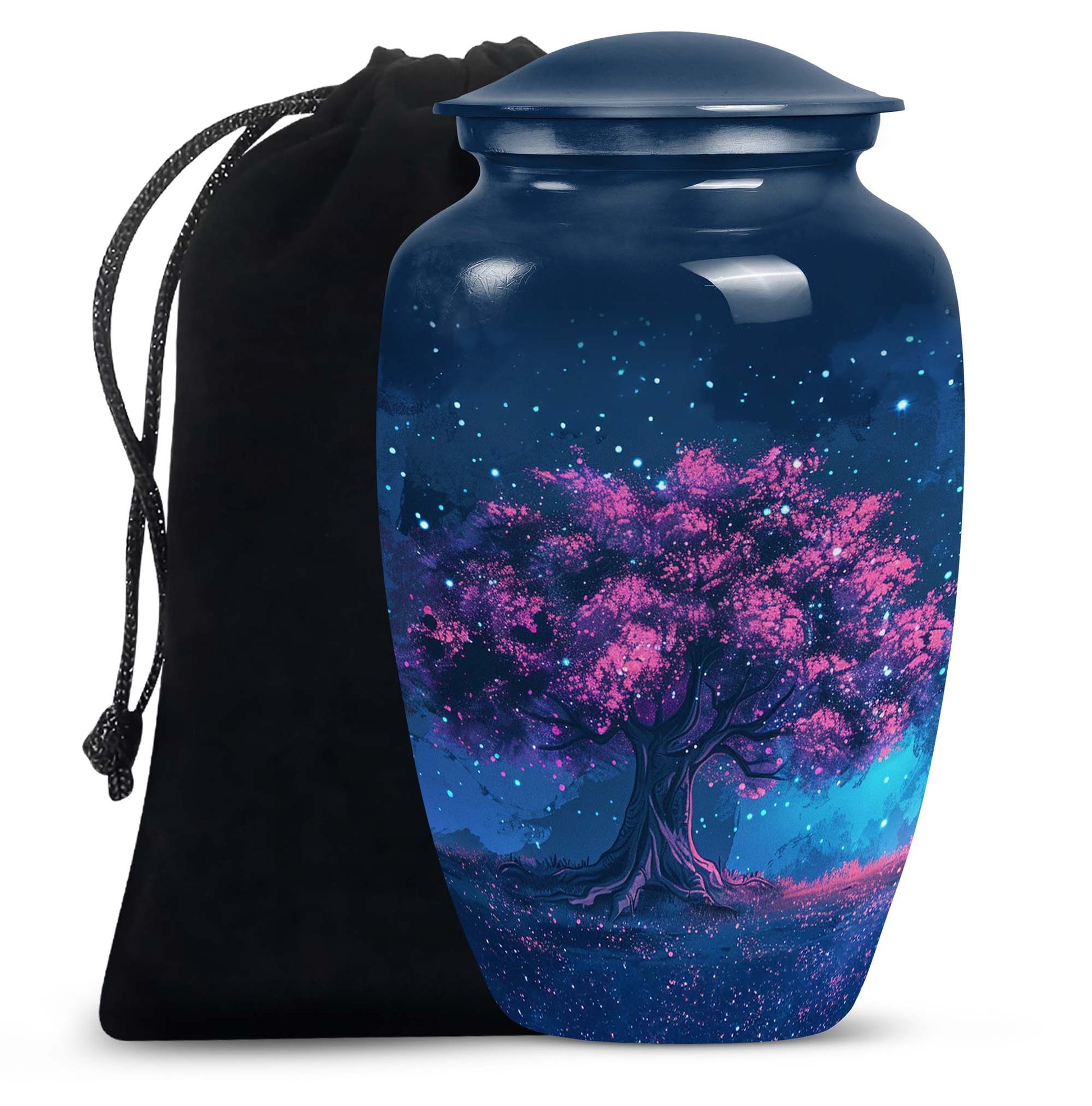 Night Pink Tree Cremation Urn - Beautiful Night Sky Burial Urn For Women