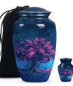Night Pink Tree Cremation Urn - Beautiful Night Sky Burial Urn For Women