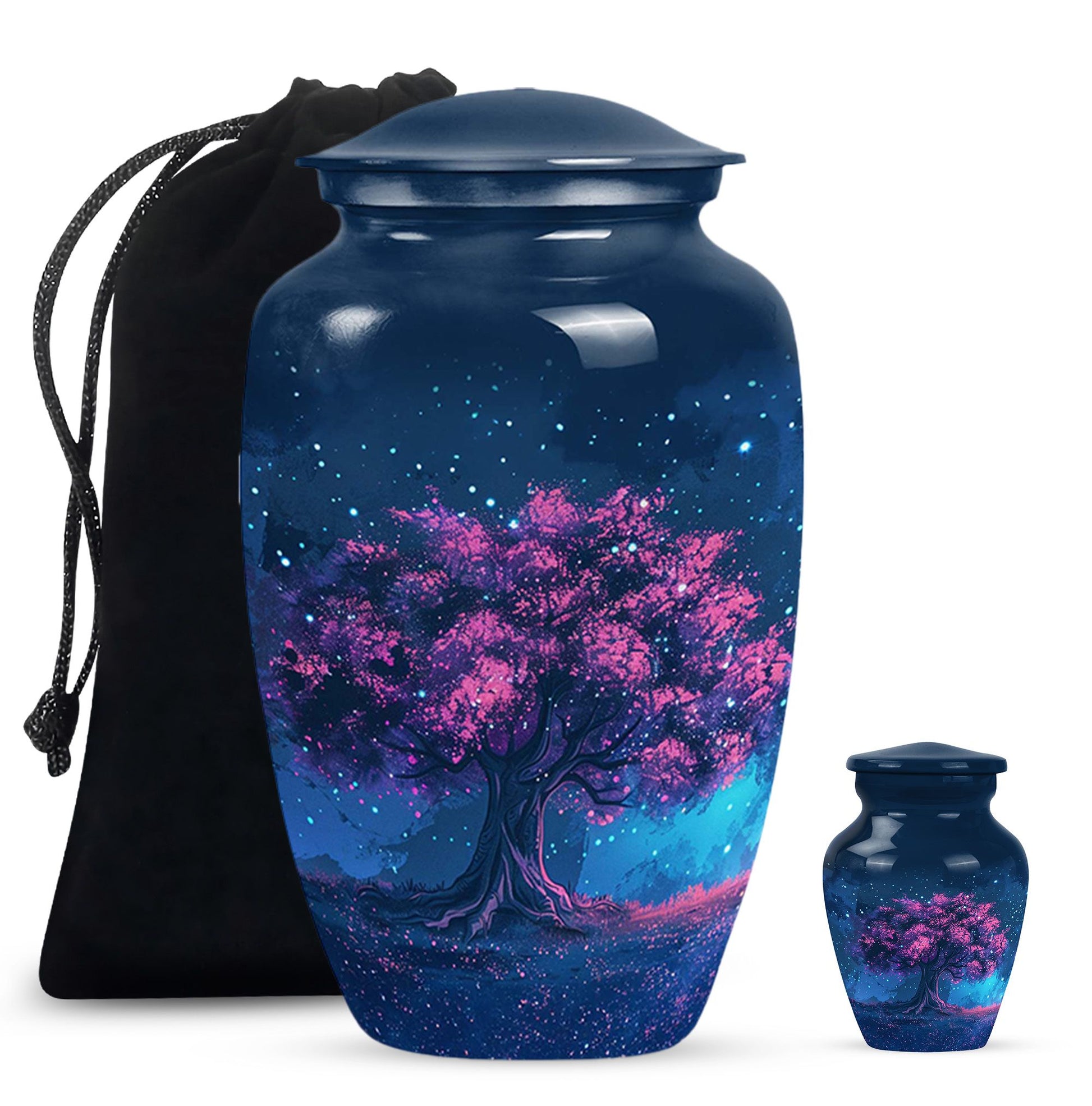 Night Pink Tree Cremation Urn - Beautiful Night Sky Burial Urn For Women
