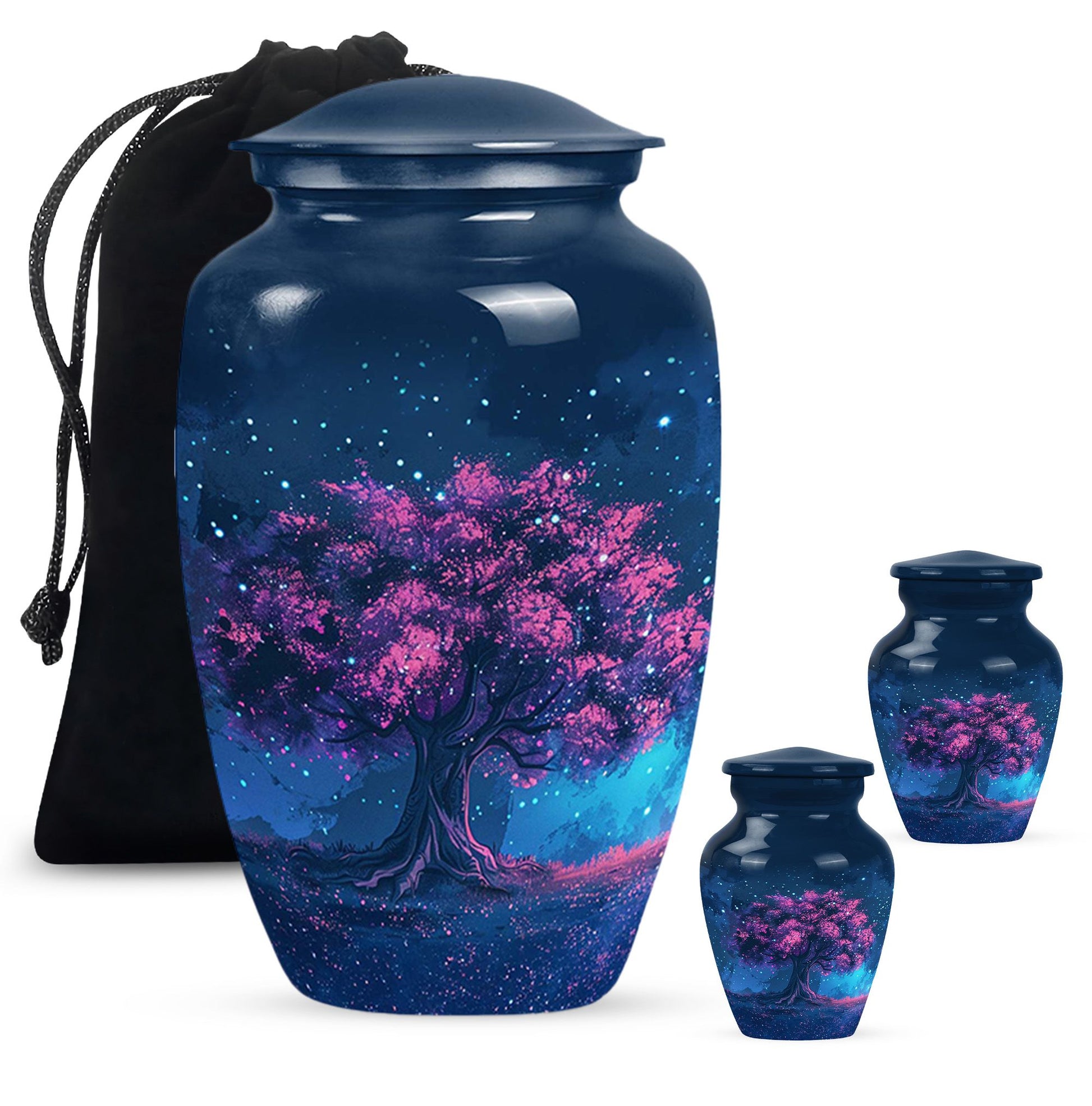 Night Pink Tree Cremation Urn - Beautiful Night Sky Burial Urn For Women