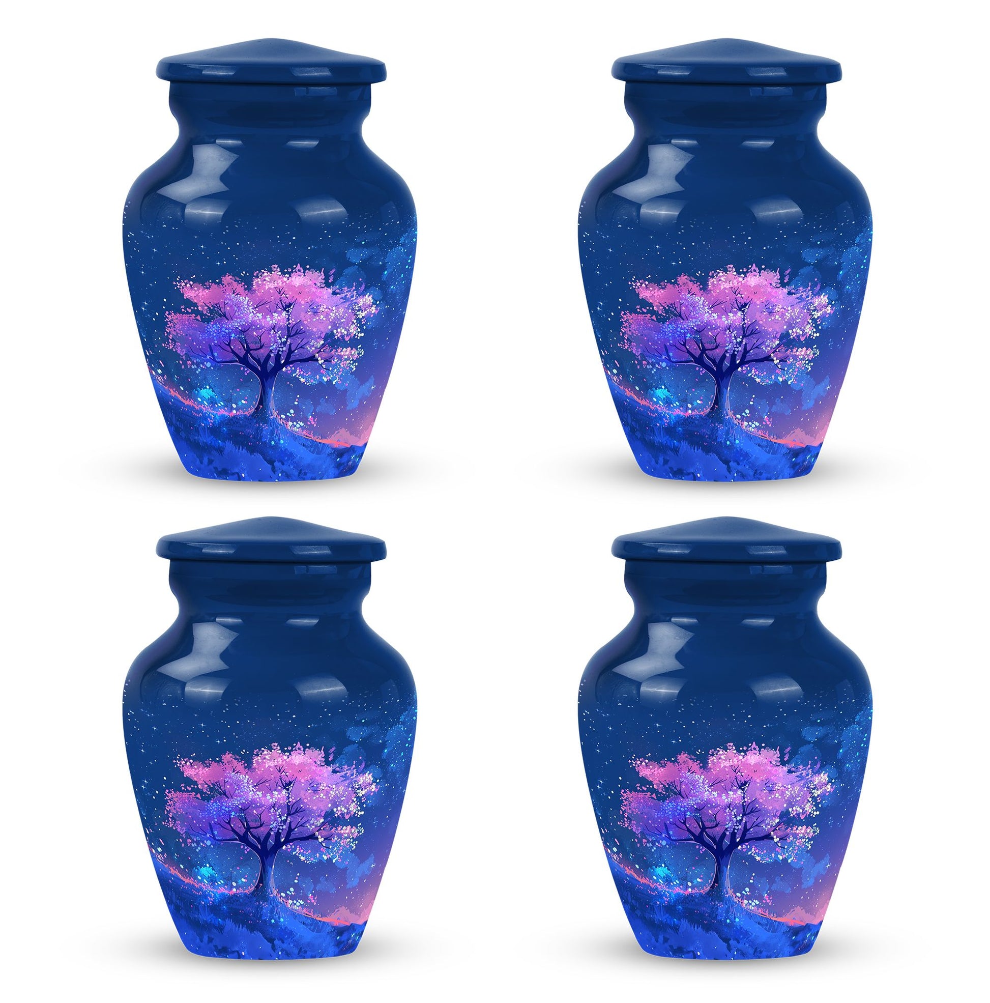 Blue Floral Tree Cremation Urn - Large Urns For Human Ashes