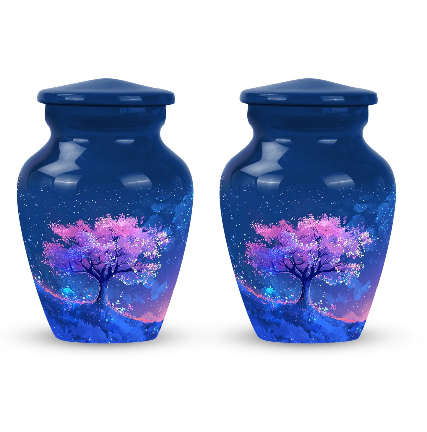 Blue Personalized Flower Cremation Urn for Human Ashes - 10-inch, 200 cu in - Yatskia