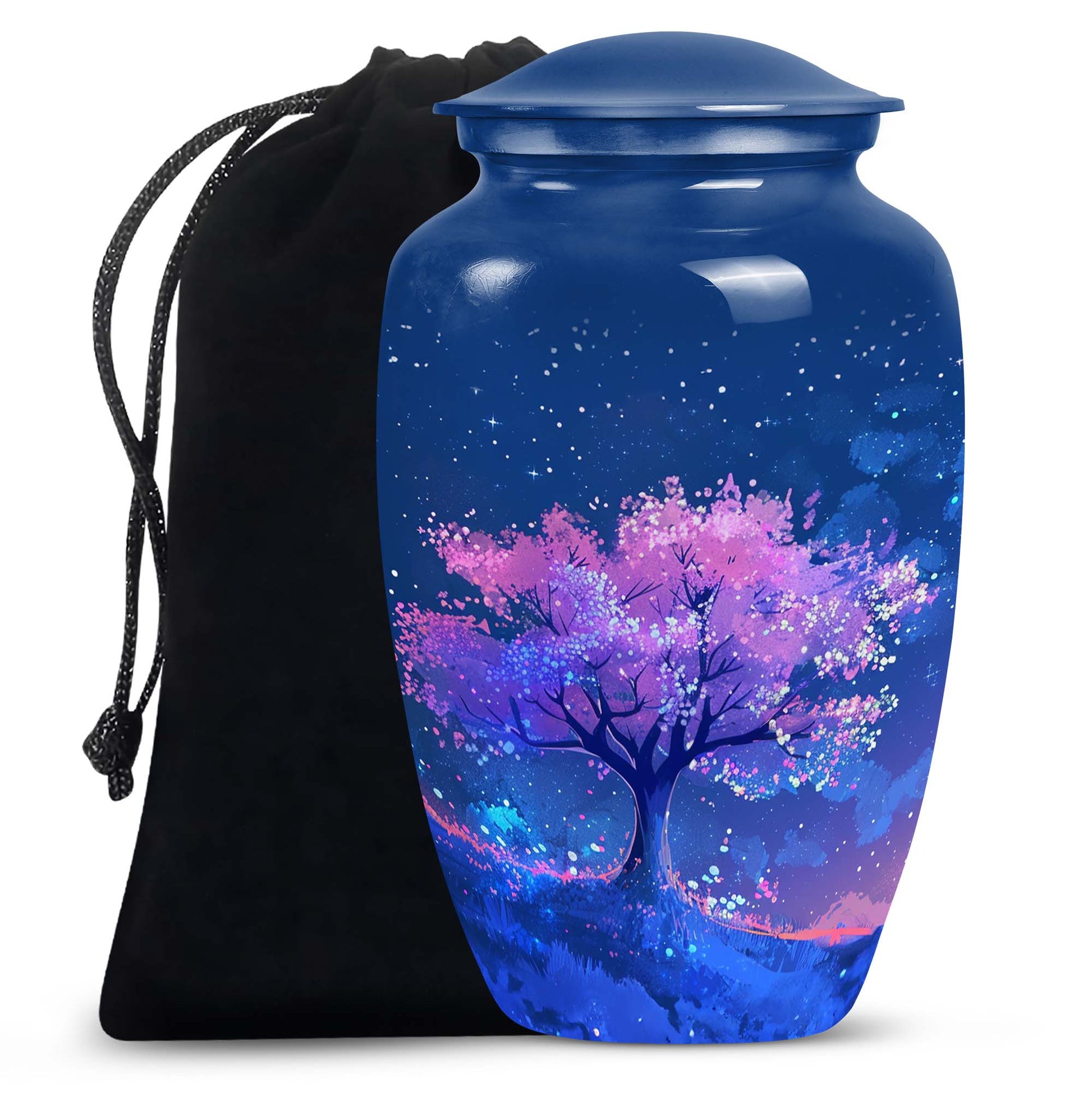 Blue Floral Tree Cremation Urn - Large Urns For Human Ashes