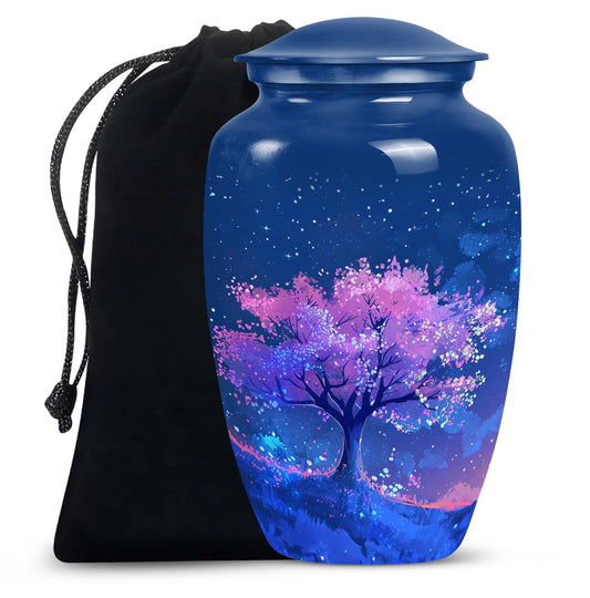 Blue Floral Tree Cremation Urn - Large Urns For Human Ashes