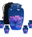Blue Floral Tree Cremation Urn - Large Urns For Human Ashes