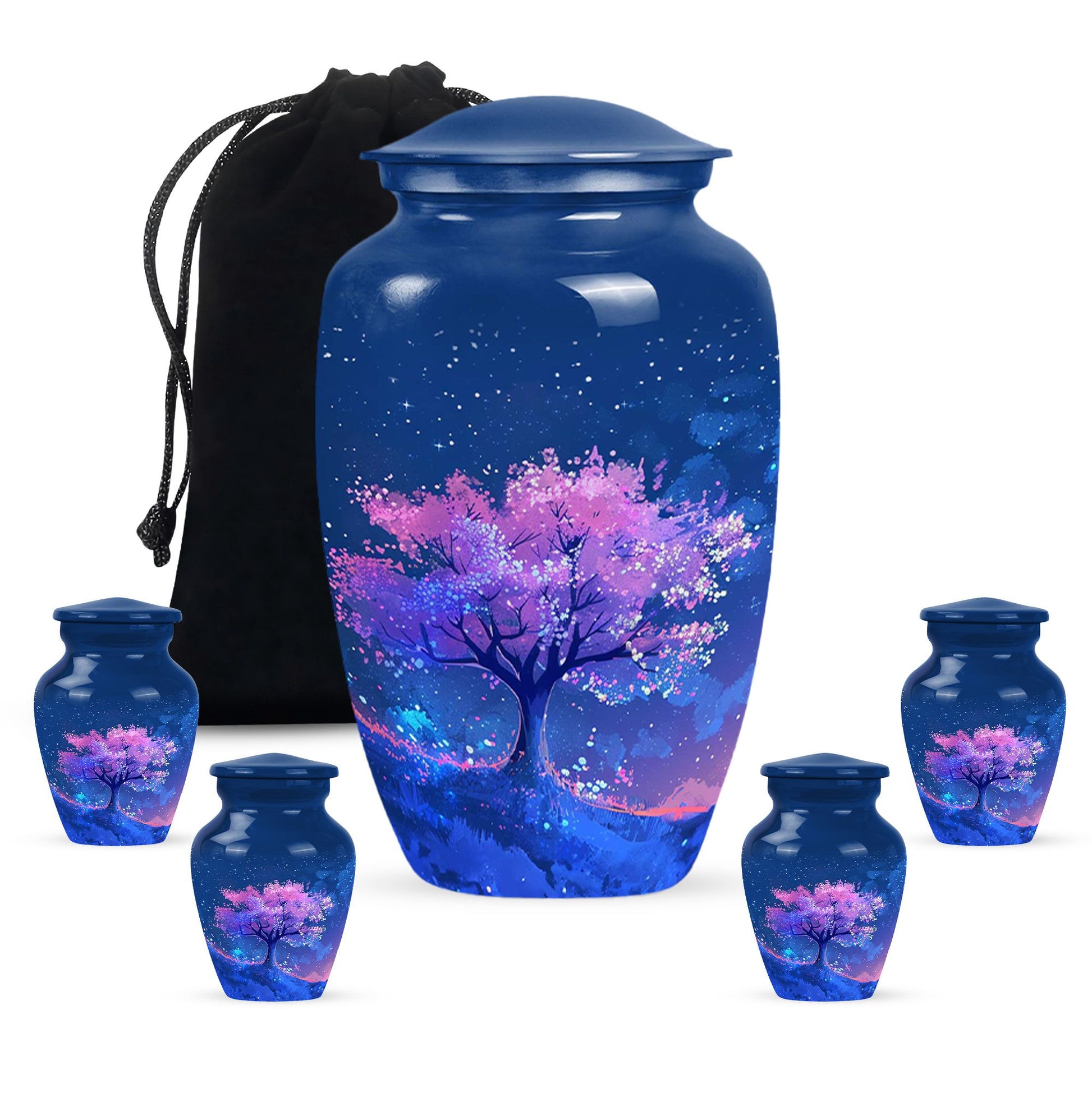Blue Floral Tree Cremation Urn - Large Urns For Human Ashes