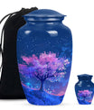 Blue Floral Tree Cremation Urn - Large Urns For Human Ashes