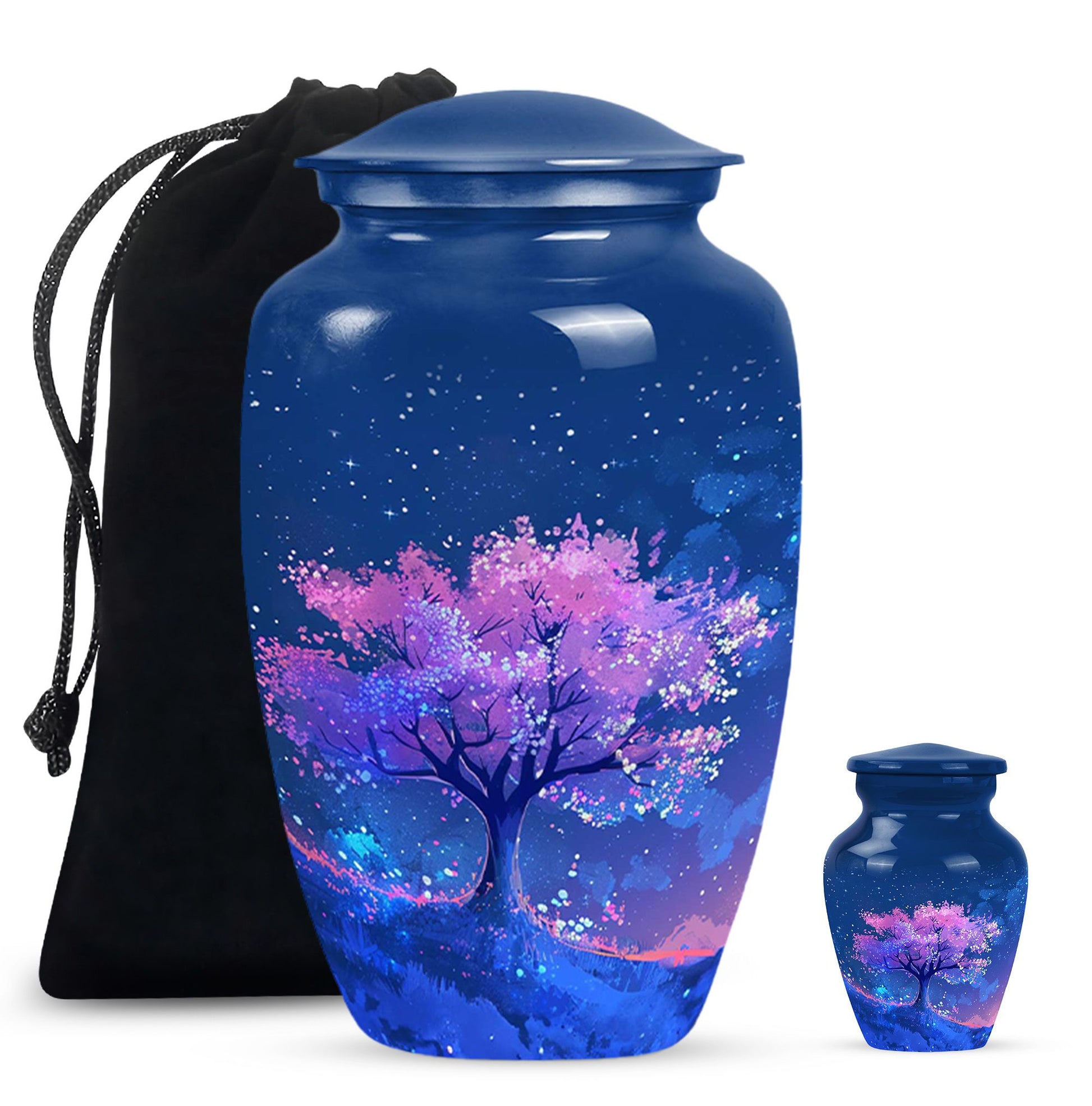 Blue Floral Tree Cremation Urn - Large Urns For Human Ashes