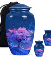 Blue Floral Tree Cremation Urn - Large Urns For Human Ashes