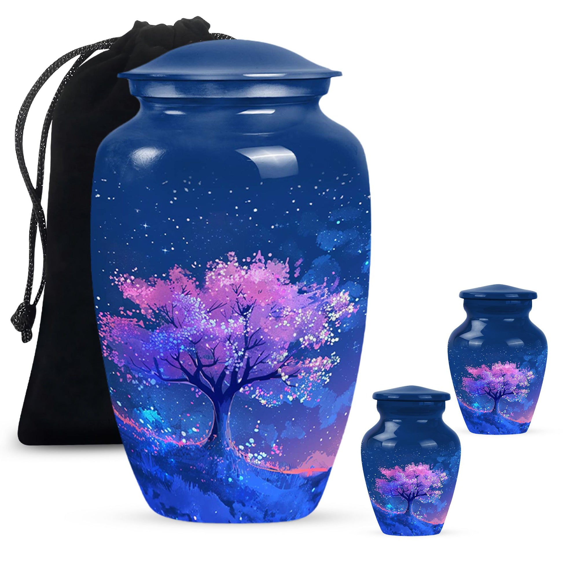 Blue Floral Tree Cremation Urn - Large Urns For Human Ashes