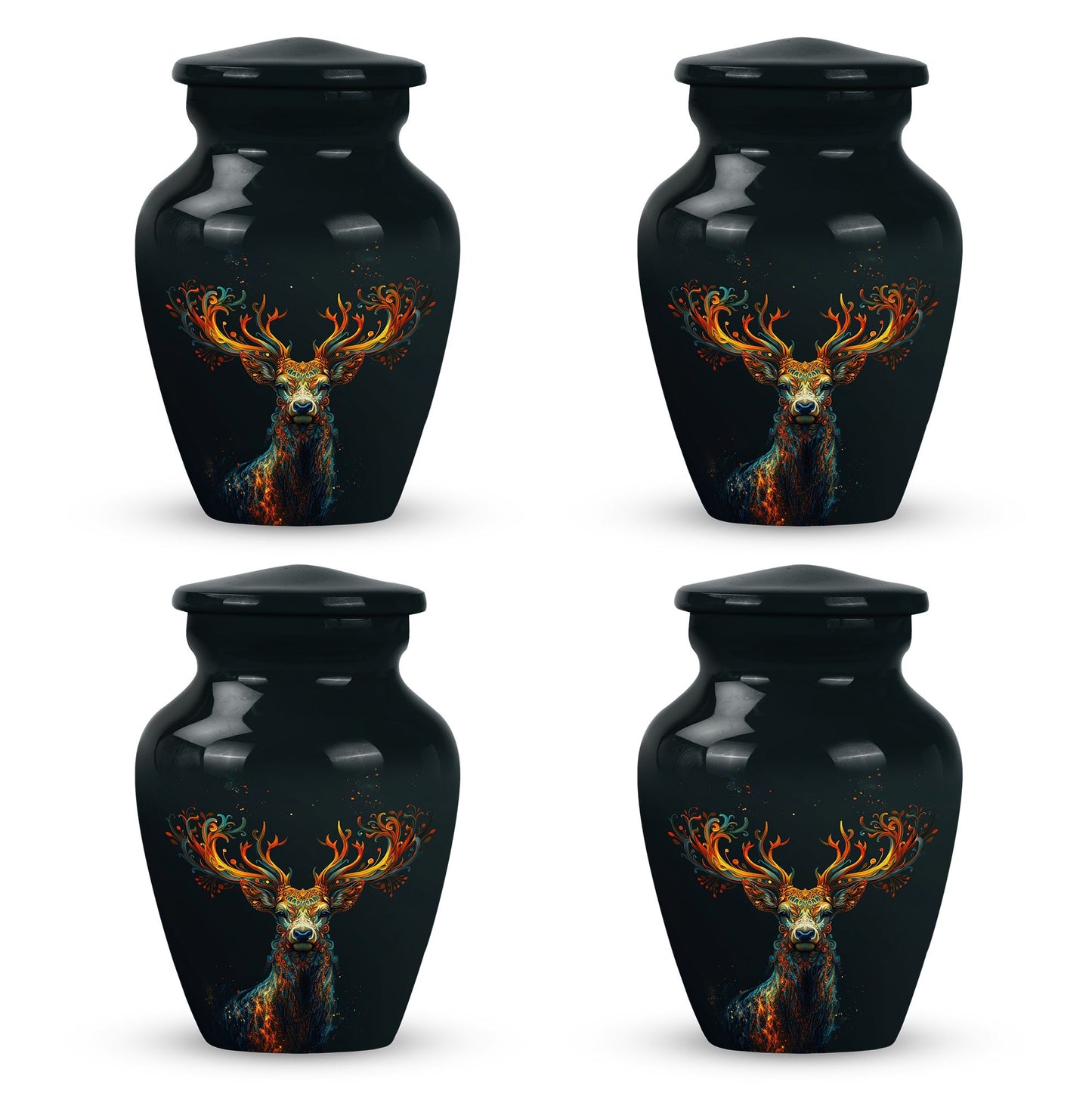 Black Personalized Deer Keepsake Urn for Human Ashes - 10-inch, 200 cu in - Yatskia