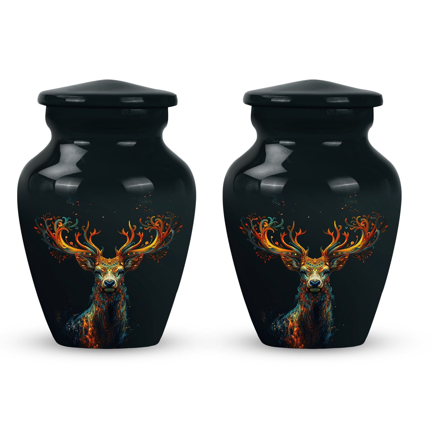 Black Personalized Deer Keepsake Urn for Human Ashes - 10-inch, 200 cu in - Yatskia