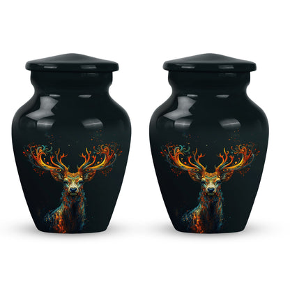 Black Personalized Deer Keepsake Urn for Human Ashes - 10-inch, 200 cu in - Yatskia
