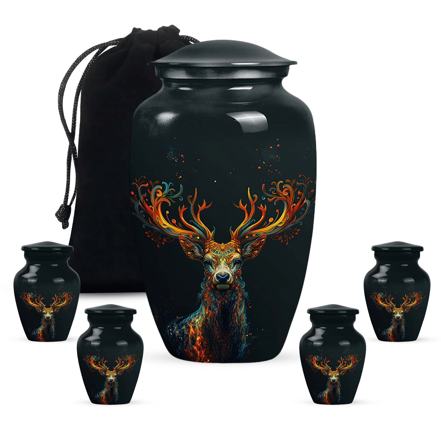 Black Personalized Deer Keepsake Urn for Human Ashes - 10-inch, 200 cu in - Yatskia