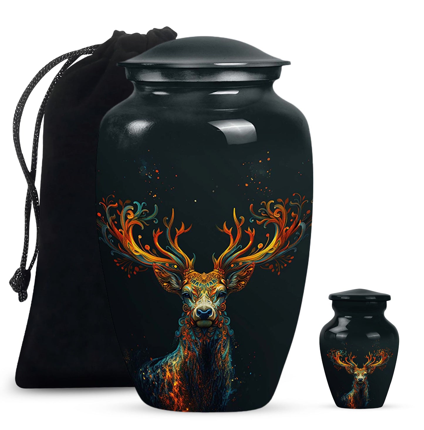 Black Personalized Deer Keepsake Urn for Human Ashes - 10-inch, 200 cu in - Yatskia