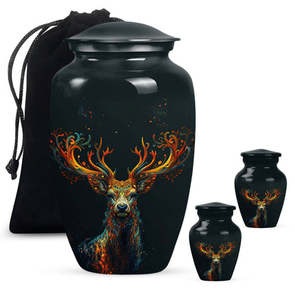 Black Personalized Deer Keepsake Urn for Human Ashes - 10-inch, 200 cu in - Yatskia