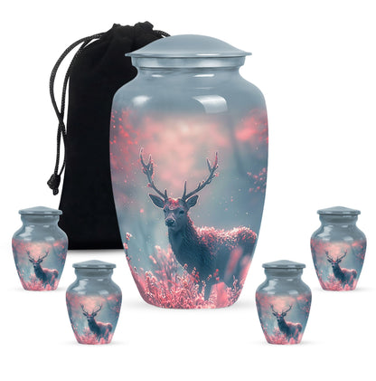 Pink Personalized Deer Cremation Urn for Human Ashes - 10-inch, 200 cu in - Yatskia