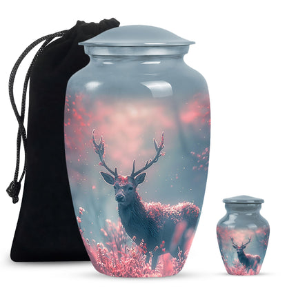 Pink Personalized Deer Cremation Urn for Human Ashes - 10-inch, 200 cu in - Yatskia