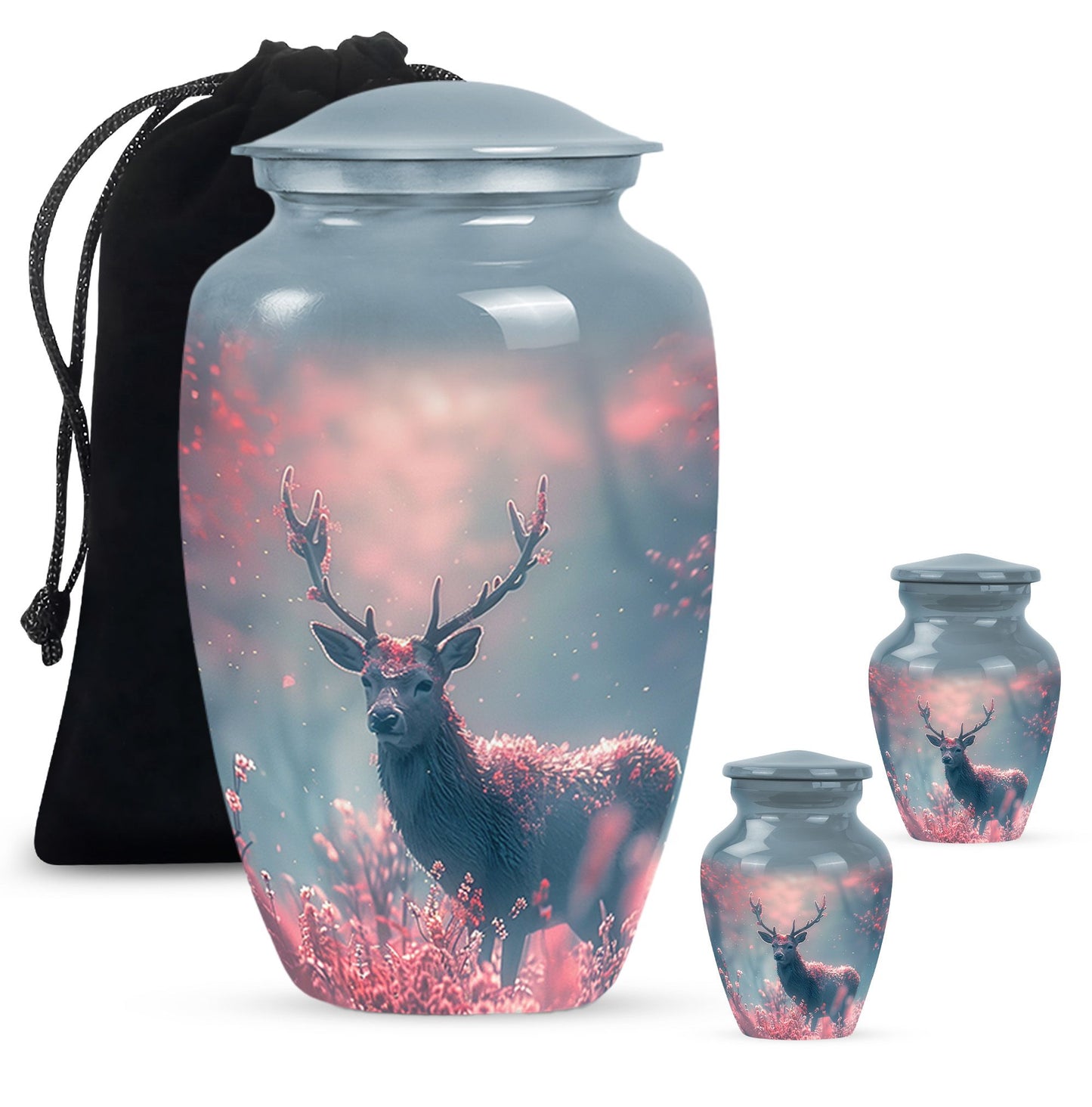 Pink Personalized Deer Cremation Urn for Human Ashes - 10-inch, 200 cu in - Yatskia