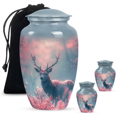 Pink Personalized Deer Cremation Urn for Human Ashes - 10-inch, 200 cu in - Yatskia