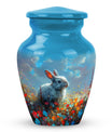 Colorful Flower Urn with White Bunny - Beautiful Pet Memorial Urn for Ashes