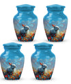 Colorful Flower Urn with White Bunny - Beautiful Pet Memorial Urn for Ashes