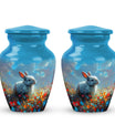 Colorful Flower Urn with White Bunny - Beautiful Pet Memorial Urn for Ashes