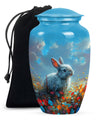 Colorful Flower Urn with White Bunny - Beautiful Pet Memorial Urn for Ashes