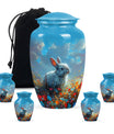 Colorful Flower Urn with White Bunny - Beautiful Pet Memorial Urn for Ashes