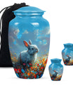 Colorful Flower Urn with White Bunny - Beautiful Pet Memorial Urn for Ashes