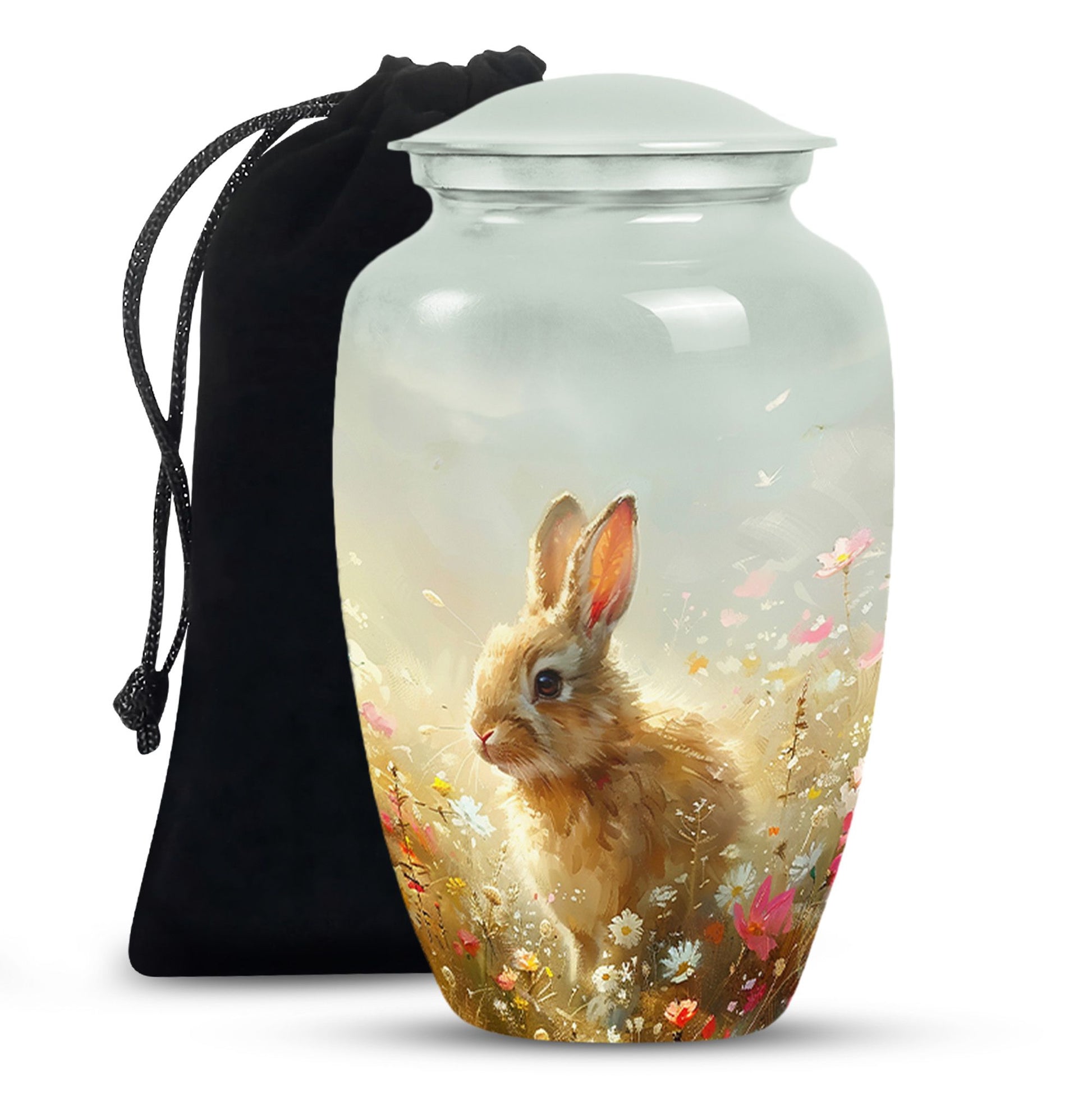Baby Bunny Rabbit Urn – Beautiful Floral Design Memorial for Pet Remains