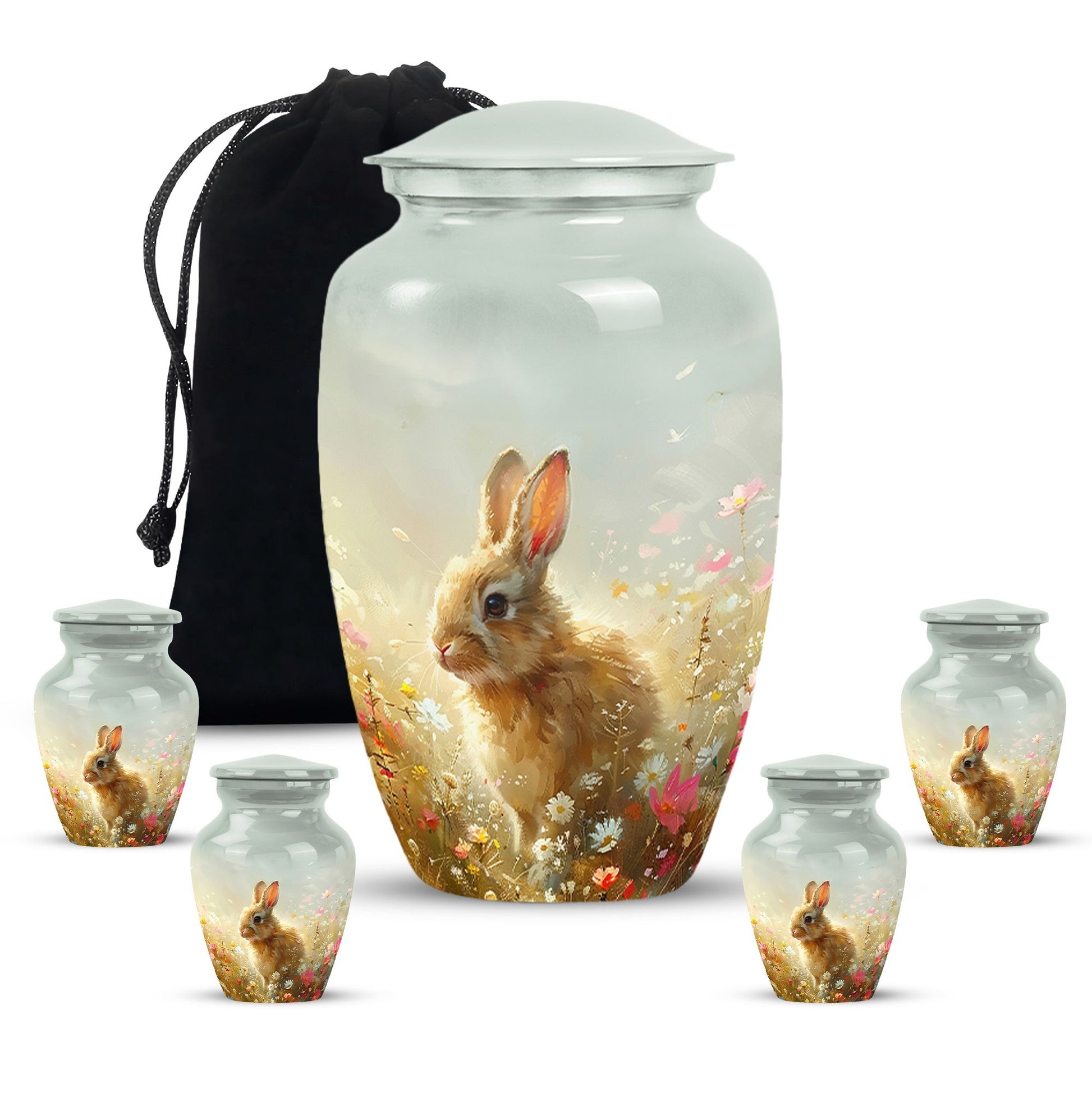 Baby Bunny Rabbit Urn – Beautiful Floral Design Memorial for Pet Remains