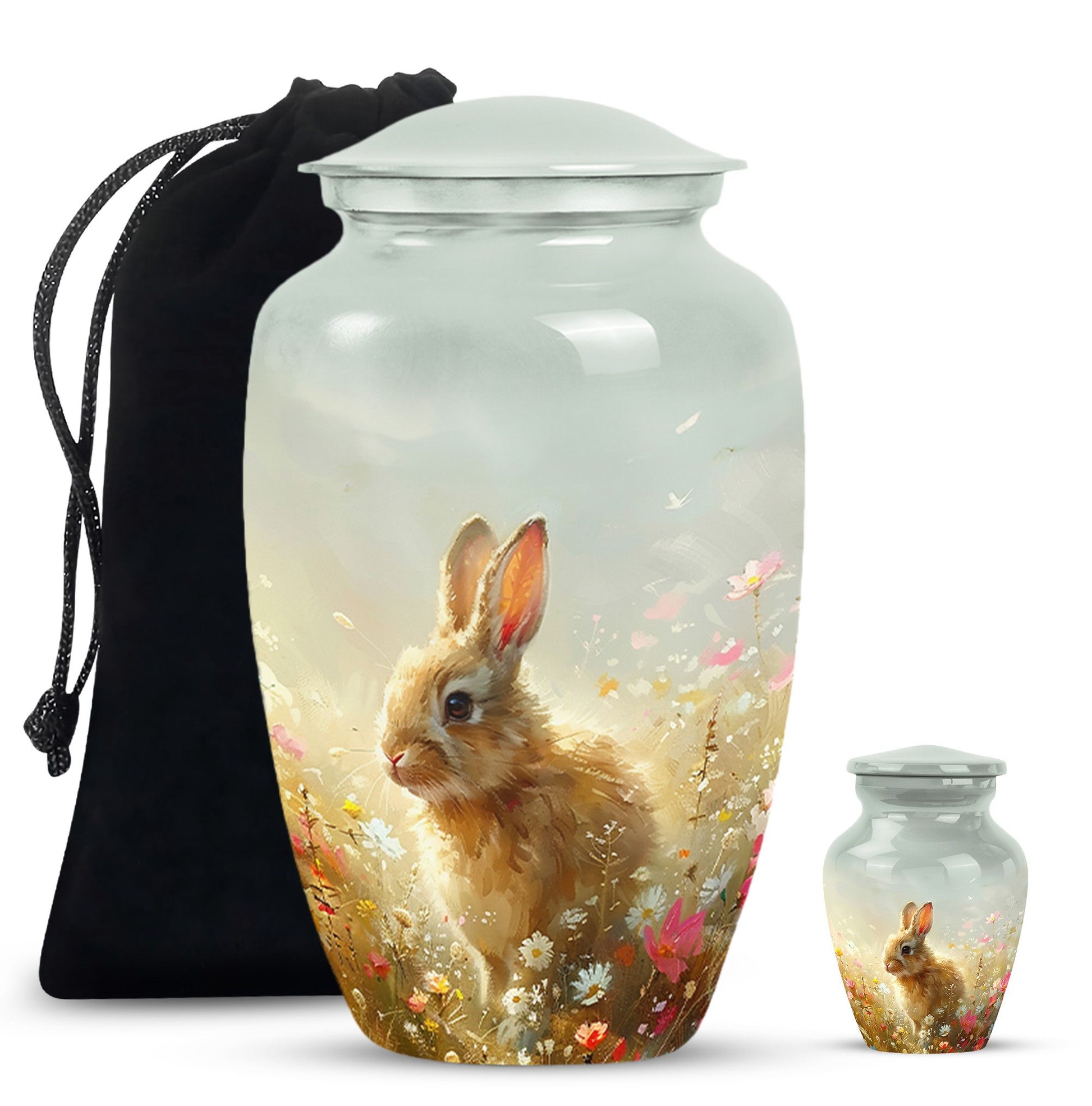 Baby Bunny Rabbit Urn – Beautiful Floral Design Memorial for Pet Remains