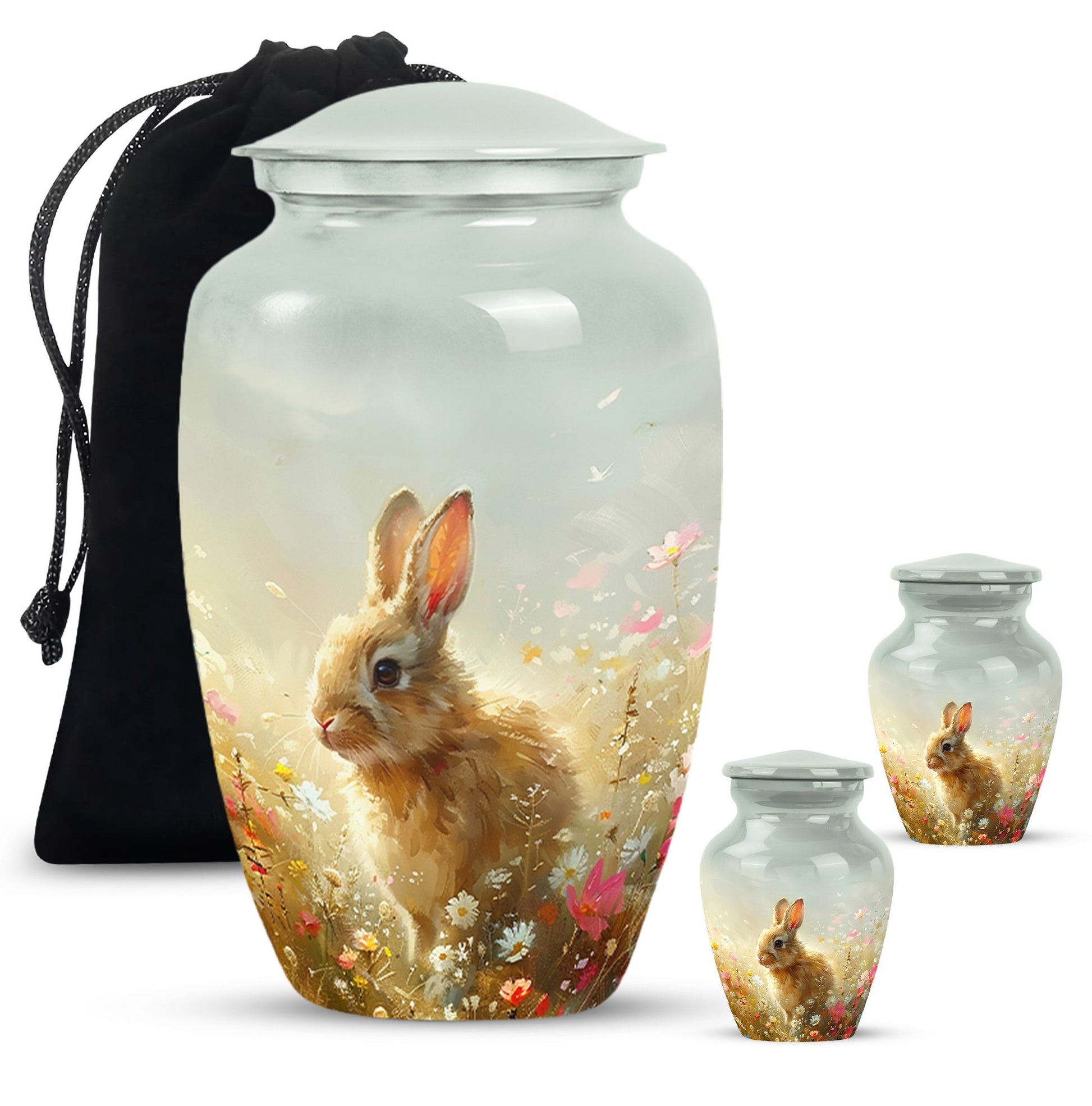 Baby Bunny Rabbit Urn – Beautiful Floral Design Memorial for Pet Remains