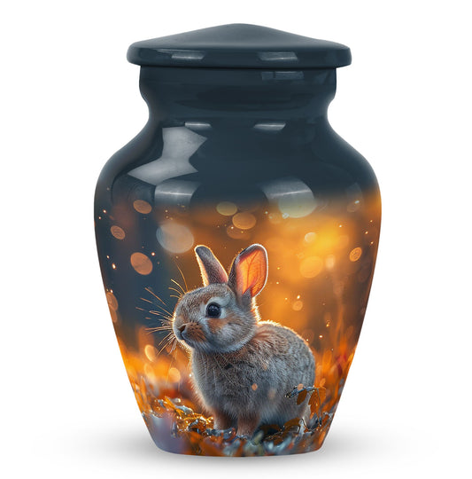 Rabbit Urn for Pet Ashes, Brown Bunny on Dark Blue Gray Urn, Memorial Urn
