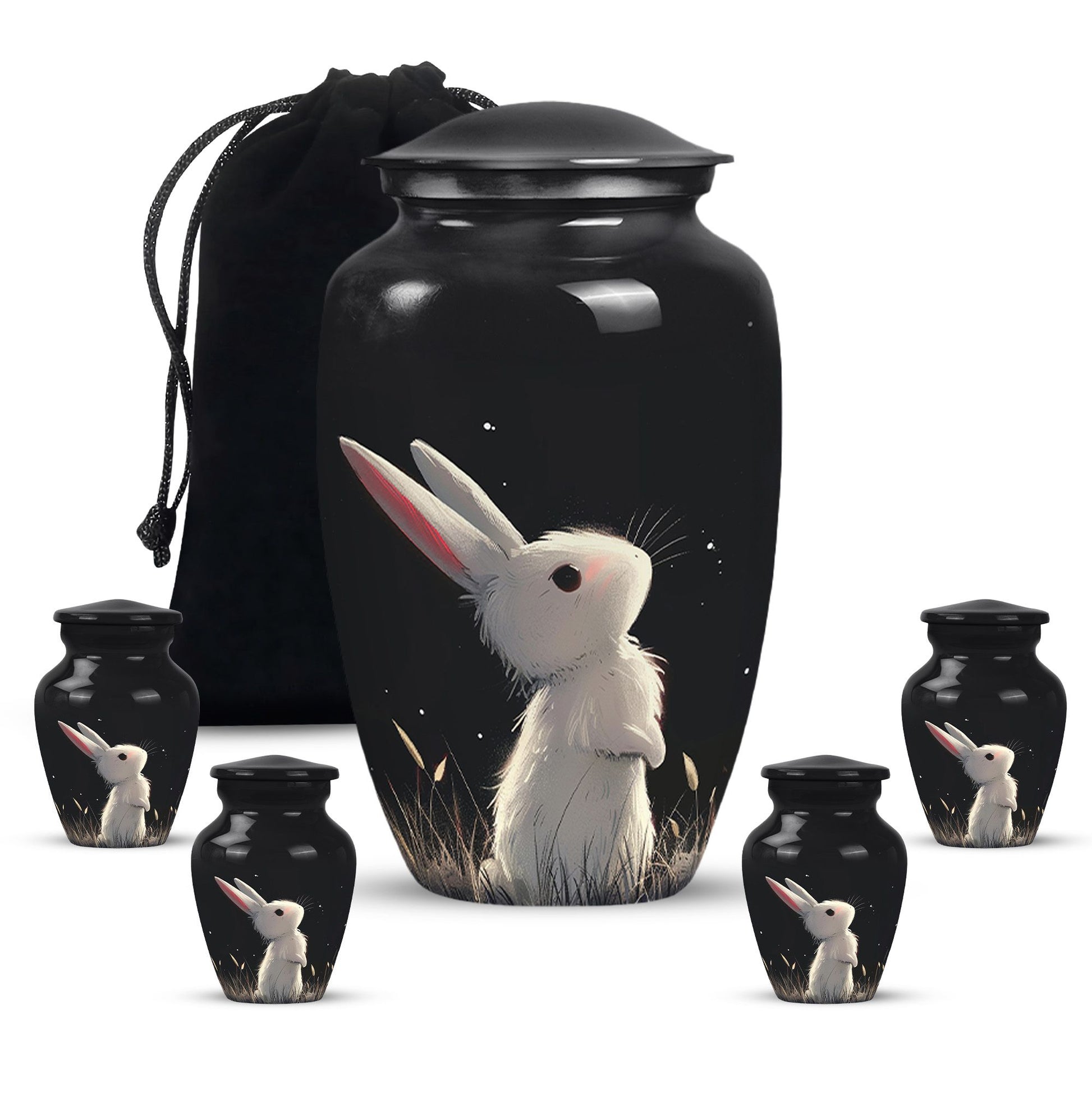 Black Baby Bunny Cremation Urn - Mini Urns For Pet Ashes